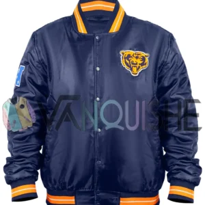 Chicago Bears Double Down Navy Satin Jacket front