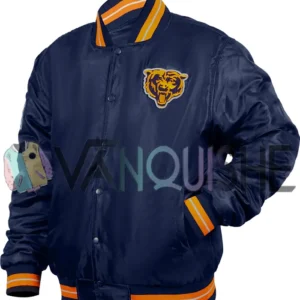 Chicago Bears Double Down Navy Satin Jacket left