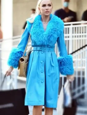 Christine Quinn Blue Belted Leather Coat Front Look