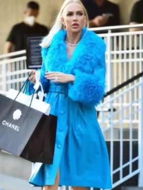 Christine Quinn Blue Belted Leather Coat Front Look