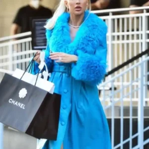 Christine Quinn Blue Belted Leather Coat Front Look