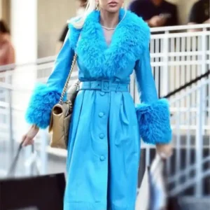 Christine Quinn Blue Belted Leather Coat Front Look