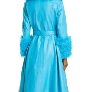 Christine Quinn Blue Belted Leather Coat Back Look