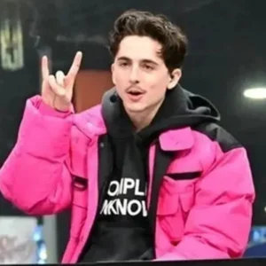 Alternative view of College Gameday Timothée Chalamet Pink Puffer Jacket