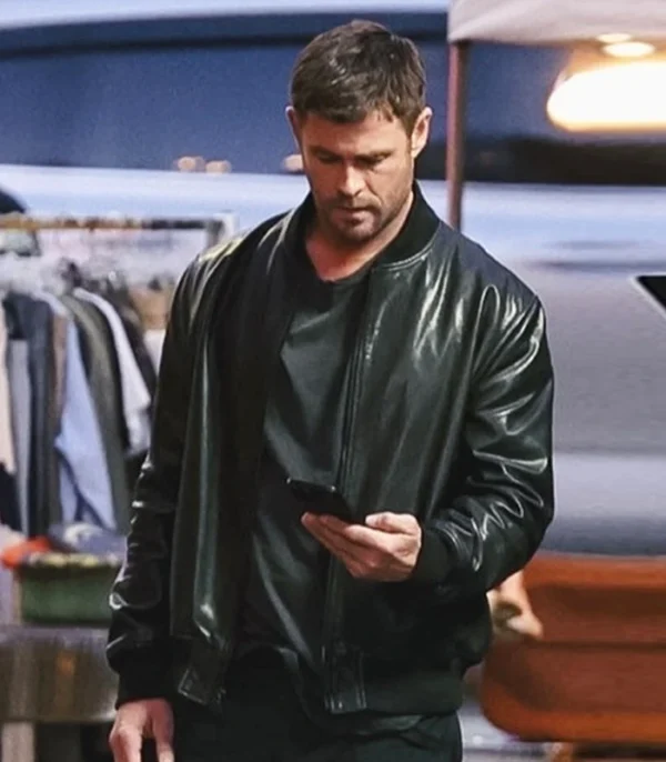 Crime 101 Chris Hemsworth Bomber Leather Jacket