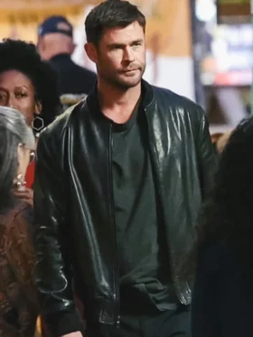 Crime 101 Chris Hemsworth Bomber Leather Jacket Side