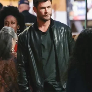 Crime 101 Chris Hemsworth Bomber Leather Jacket Side