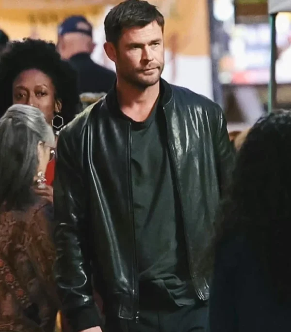 Crime 101 Chris Hemsworth Bomber Leather Jacket Side