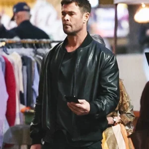 Crime 101 Chris Hemsworth Black Bomber Leather Jacket