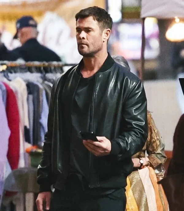 Crime 101 Chris Hemsworth Black Bomber Leather Jacket