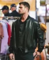 Crime 101 Chris Hemsworth Bomber Leather Jacket Front