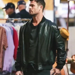 Crime 101 Chris Hemsworth Bomber Leather Jacket Front