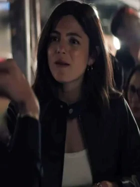 Crime 101 Monica Barbaro Black Leather Jacket Side