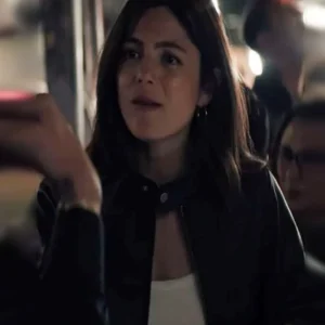 Crime 101 Monica Barbaro Black Leather Jacket Side