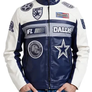 Dallas Cowboys Moto Leather Jacket Side