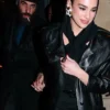 Dua Lipa Paris Fashion Week Black Long Leather Coat