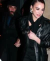 Dua Lipa Paris Fashion Week Black Long Leather Coat