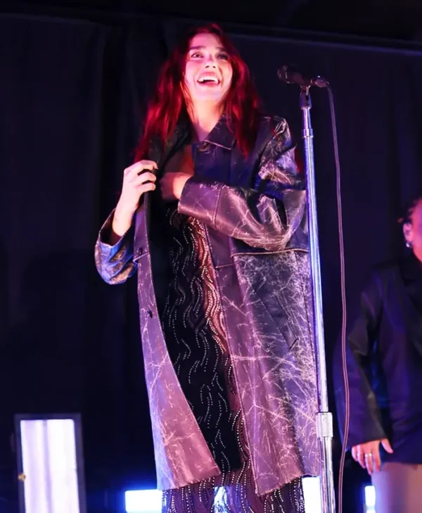 Dua Lipa Times Square Leather Coat