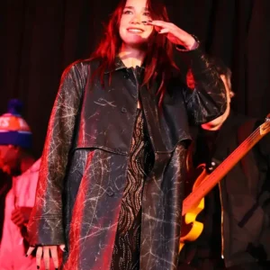 Dua Lipa Times Square Black Leather Coat