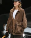 Elizabeth Olsen Brown Jacket Front look