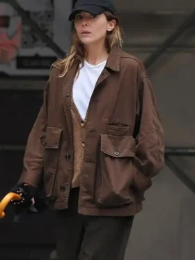 Elizabeth Olsen Brown Jacket Front look