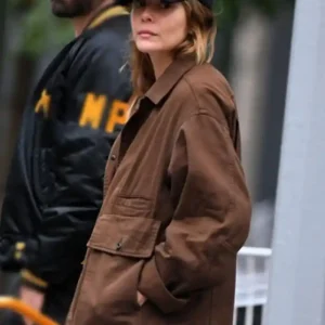 Elizabeth Olsen Brown Jacket Front look
