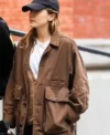 Elizabeth Olsen Brown Jacket Front look