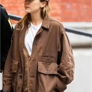 Elizabeth Olsen Brown Jacket Front look