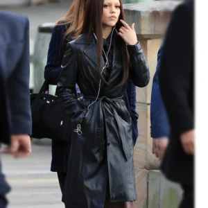 Frankenstein Jenna Ortega Black Leather Coat Back