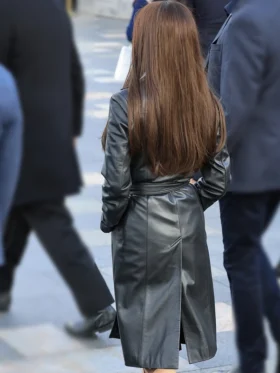 Frankenstein Jenna Ortega Black Leather Coat