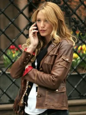 Gossip Girl Blake Lively Brown Jacket Side