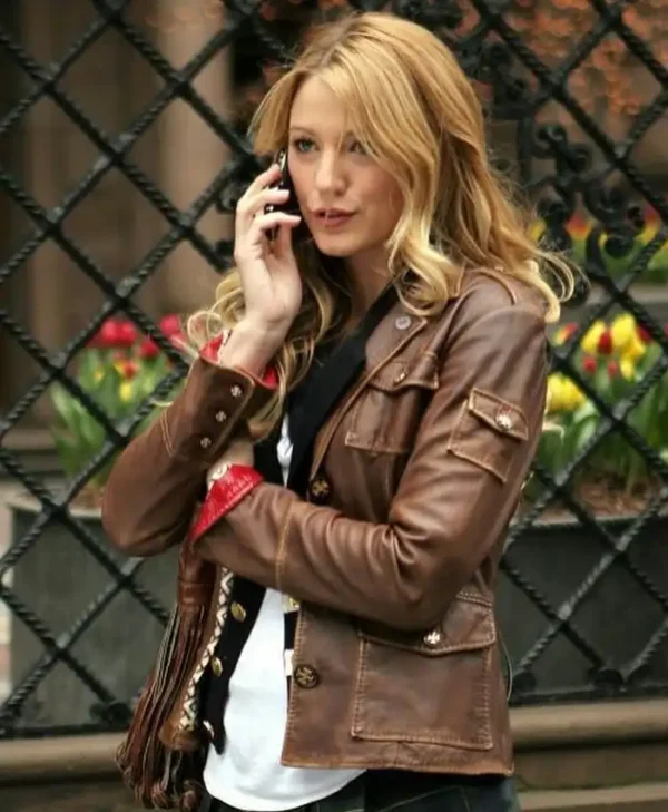 Gossip Girl Blake Lively Brown Jacket Side