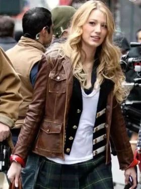 Gossip Girl Blake Lively Brown Jacket Back