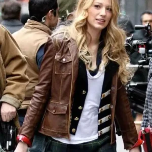 Gossip Girl Blake Lively Brown Jacket Back