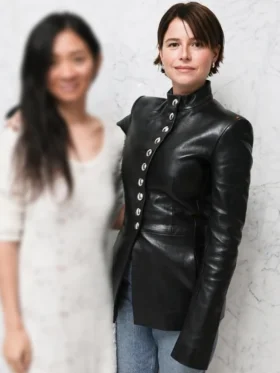 Hamnet Jessie Buckley Black Leather Jacket Side