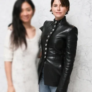 Hamnet Jessie Buckley Black Leather Jacket Side