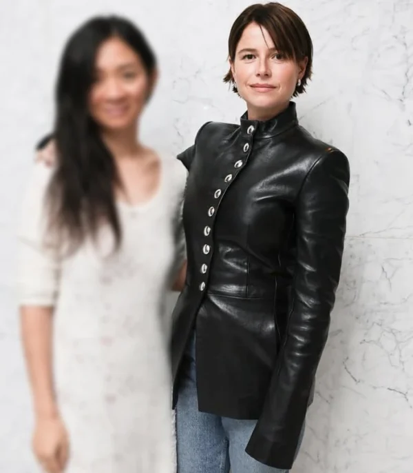 Hamnet Jessie Buckley Black Leather Jacket Side
