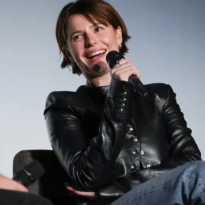 Hamnet Jessie Buckley Black Leather Jacket Front