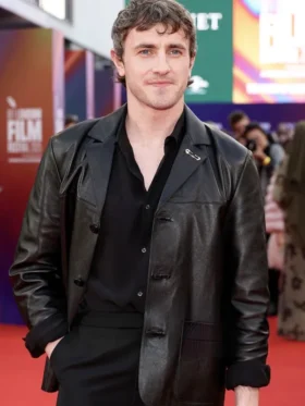 Hamnet Paul Mescal Black Leather Jacket Side