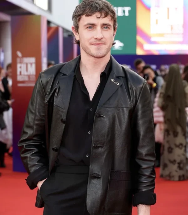 Hamnet Paul Mescal Black Leather Jacket Side