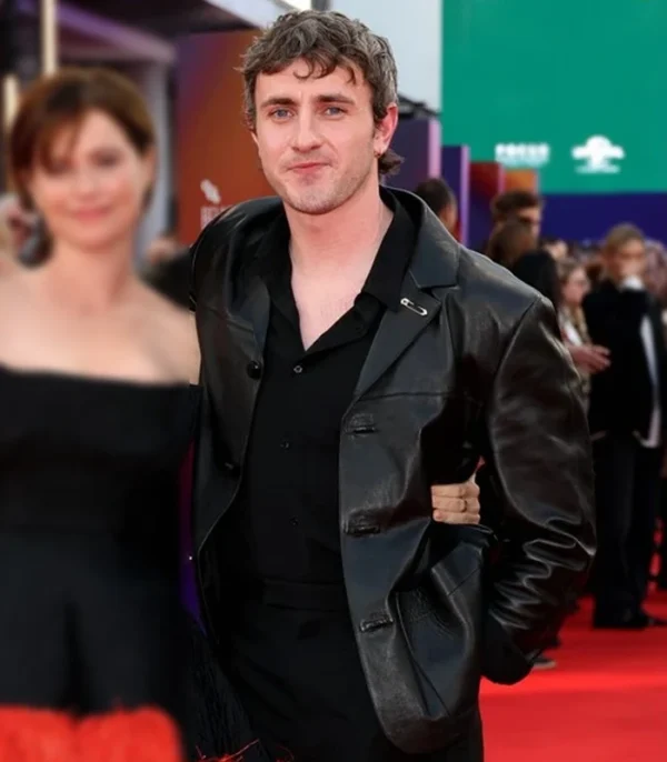 Hamnet Paul Mescal Black Leather Jacket Front