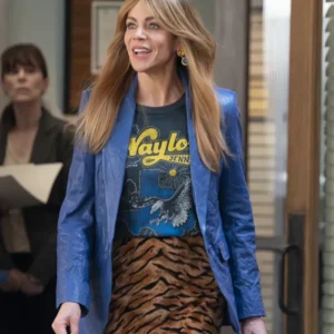 High Potential S02 Kaitlin Olson Blue Leather Blazer Side