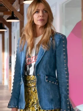 High Potential S02 Kaitlin Olson Denim Studded Blazer Front