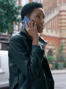 Hijack S01 Christine Adams Black Leather Coat Side