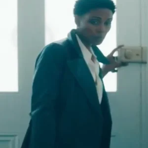 Hijack S01 Christine Adams Black Leather Coat Back