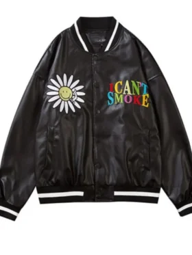 I Can’t Smoke Varsity Jacket Front Look Black Color