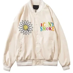 I Can’t Smoke Varsity Jacket Front Look Beige Color