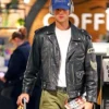 Jacob Elordi Black Leather Jacket Side