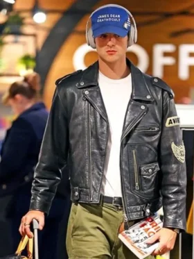 Jacob Elordi Black Leather Jacket Side