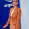 Jessica Alba Tennis Championships Brown Leather Blazer Front